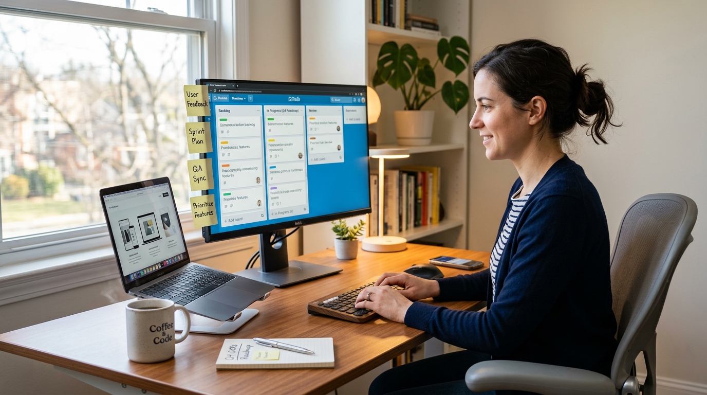 Remote Product Manager working from a modern home office